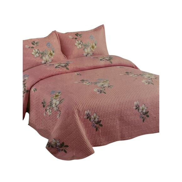 Priscilla 3 Piece King Quilt Set Cotton Soft 2 Pillow Shams 90" x 102" Pink/ Flo - Picture 3 of 4
